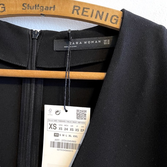 NWT Zara Contrasting Mini Black Dress V-neck with Puff Sleeves XS - Picture 4 of 10